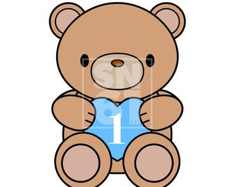 1st Birthday - cute bear artwork download - blue balloon - SVG file - fully scaleable for cake toppers, balloons, invitations, banners etc