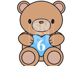 6th Birthday - cute bear artwork download - blue balloon - SVG file - fully scaleable for cake toppers, balloons, invitations, banners etc