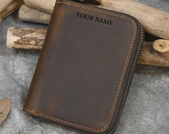 Personalised Leather Wallet, Handmade Mens Zipper RFID Wallet, Custom Gift, Anniversary, Birthday Gift Gift For Dad Mens Wallet Gift for Him