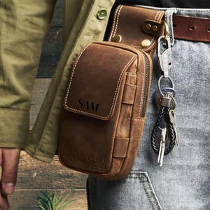 Handmade Leather Leg Bag: Personalized Phone Holster, Full Grain Cowhide