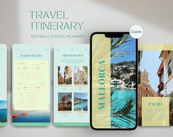 Plantilla de itinerario de viaje / Planificador de viaje a Mallorca / Guía de viaje digital