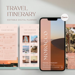 Plantilla de itinerario de viaje / Planificador de viaje a Marruecos / Guía de viaje digital
