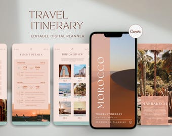 Plantilla de itinerario de viaje / Planificador de viaje a Marruecos / Guía de viaje digital