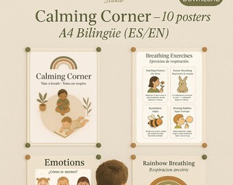 Spanish English Feelings Chart • Emociones Poster Printable, Bilingual Classroom Decor, Calming Corner, Letter PDF + PNG