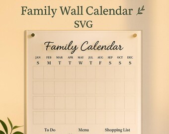 Minimal Family Wall Calendar | Dry Erase Vinyl SVG | Printable Glass Board Template | Home Planner | Cricut Cut File