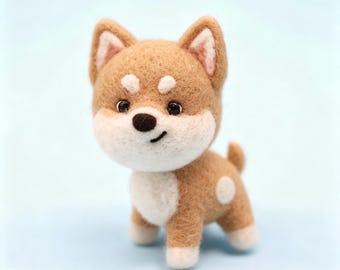 Handgefertigte Wollfilz Hund Figur Nadelgefilzter Goldener Welpe Schreibtisch Deko Filz Haustier Hund Motiv Deko Andenken Husky Skulptur