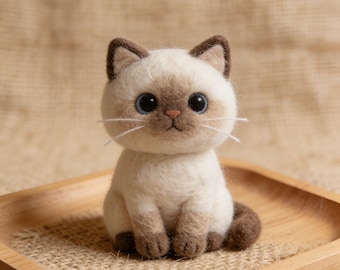 Handgemacht Nadelfilz Siamkatze Figur Filzwerk Kätzchen Tisch Deko Katzenliebhaber Geschenk Valentinstag Tier Sammlung Siamkatze Plüschtier