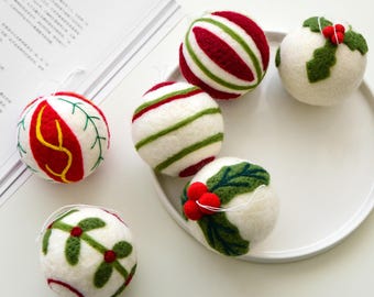 Bolas para árvore de Natal Decor de Natal em feltro de lã Decor de Natal em lã feitas à mão Bolas de decor de Natal naturais Decor