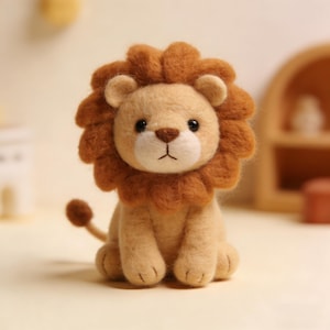 Lion En Feutre Aiguille Artisanal Sur Mesure Figurine Animale En Laine Accent De Décor Intérieure Cadeau D’anniversaire Idéal Pour Enfants