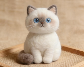 Handgemacht Nadelfilz Ragdoll Katze Figur Filzwerk Kätzchen Bücherregal Deko Katzenpapa Geschenk Abschluss Tier Skulptur Katze Plüschtier