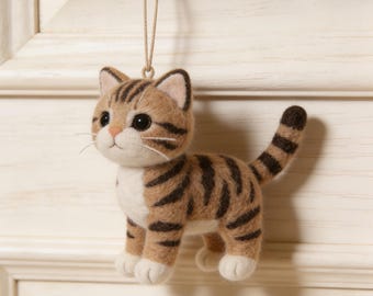 Nadelgefühlte Tabby Katze Anhänger Handgemachte Wolle Katze Hängedekor Süßer Haustier Charm Einzigartiges Weihnachtsgeschenk AKatze Plüsch