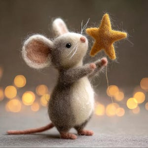 Ratoncito de lana hecho a mano decoración navideña decoración para colgar en el árbol de Navidad muñeco de lana de fieltro preferido gorro