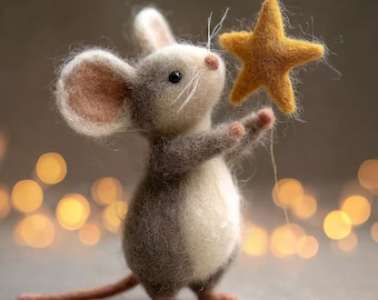 Rato de Natal de lã de feltro feito à mão Decor para pendurar na árvore de Natal Boneca de lã de feltro preferida com chapéu de Pai Natal