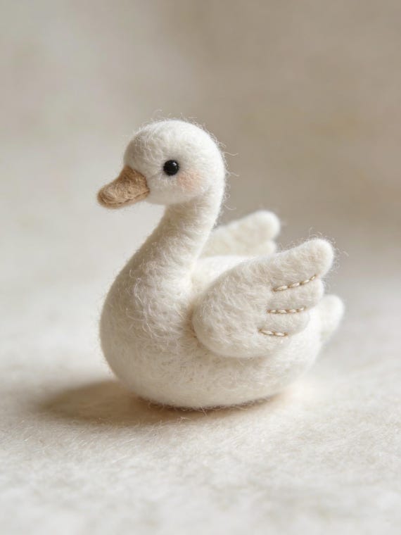 Swan Art Present Romantic Wool Felt Bird Art, Handmade Needle Felted White Swan Figurine, Keepsake Wool Craft Doll Mantel Decor Wedding Gift