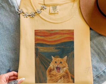 Funny Cat Scream T Shirt, Cat Meme Art Parody Tee, Scream Painting Cat Shirt, Viral Funny Cat Graphic Tee Unisex