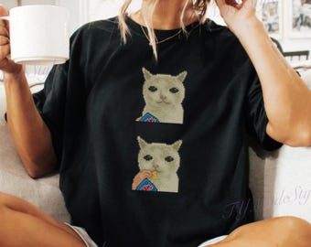 Cute Cat Lover Gift Shirt, Orange Tabby Pixel Cat Tee, Funny Gift for Her or Him, Minimalist Cat Meme Clothing, Comfort Colors Shirt