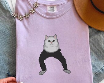 Funny Pixel Cat with Legs T-Shirt - Silly Long Legs Cat Meme Tee - Quirky 8-Bit Animal Shirt - Humorous Cat Lover Giftel Art Shirt