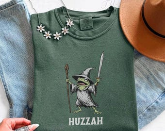 Huzzah Frog Wizard T-Shirt, Funny Fantasy Medieval Frog Tee