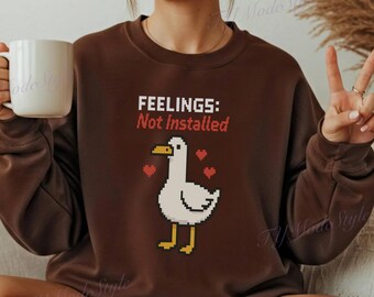 Funny Valentine Duck Shirt, Feelings Not Installed Gift, Sarcastic Valentine Sweatshirt, Anti Valentine Club Tee, Cute Pixel Duck Love Gift