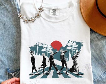 Abbey Road Anime Parody T Shirt, Unisex Oversized Shirt, Aesthetic Japanese Anime Tee, Gift for Anime Fans