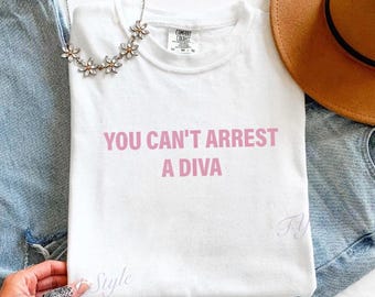 You Can't Arrest A Diva T-Shirt, Diva Lover Gift for Her, Funny Sassy Quote Tee, Humorous Statement Top