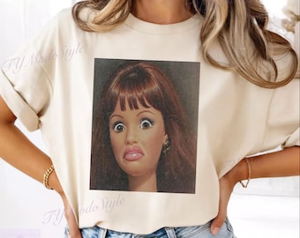 Funny Distressed Doll Face Sweatshirt, Cursed Meme Crewneck, Gen Z Cringe Doll Shirt, Viral Internet Humor