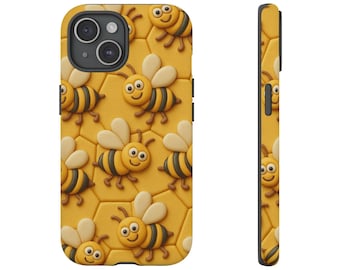3D Bee Phone Case – Honeycomb Design, Protective Matte Finish