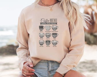 Coffee Menu Sweatshirt for Coffee Lovers | Minimalist Espresso Chart Crewneck