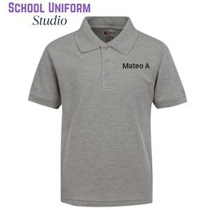 Grey Pique Polo Shirt/School Polo Shirt/ Uniform Wear/ School Uniform / Personalized / Embroidered Name/ Toddler Polo/ Youth Polo