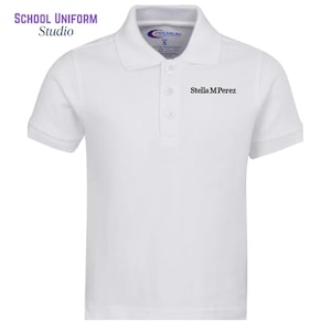 White Pique Polo Shirt/ School Polo Shirt/ Uniform Wear/ School Uniform / Personalized / Embroidered Name/ Toddler Polo/ Youth Polo