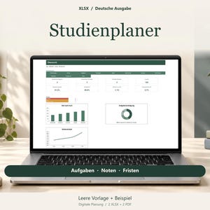 Studienplaner als XLSX-Vorlage: Aufgaben, Prüfungen, Noten och Lernplan auf Deutsch