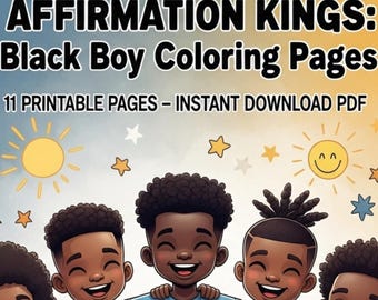 Printable Affirmation Coloring Pages for Black Boys | 11 Positive Affirmations | Digital Download Coloring Book for Kids