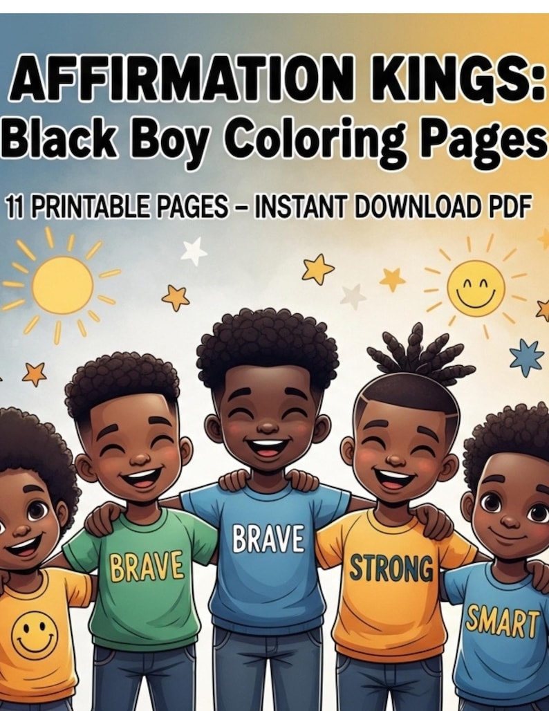 Printable Affirmation Coloring Pages for Black Boys | 11 Positive ...