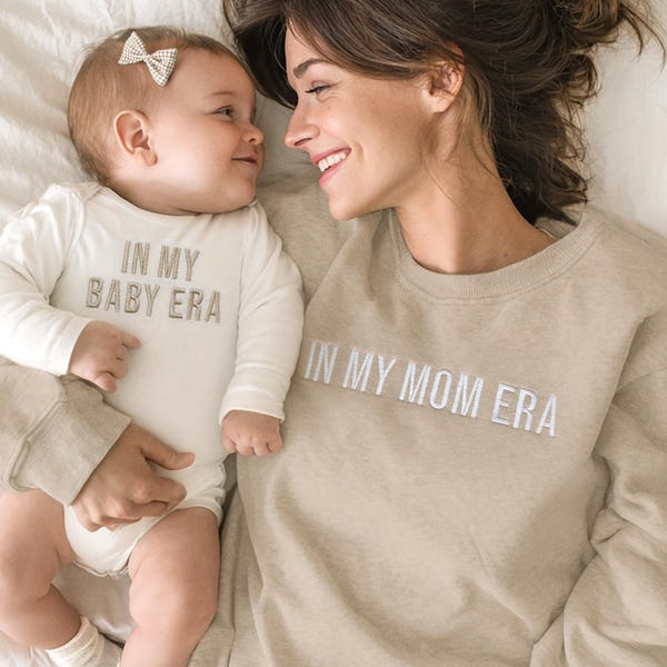 Embroidered In My Mom Era Sweatshirt, Matching In My Baby Era Bodysuit or Romper, Neutral Mommy and Me Outfit