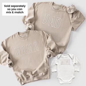 Embroidered Mama Dad Mini Matching Sweatshirts, Family Matching Outfits with Baby Bodysuit or Romper, Coming Home Set image 2