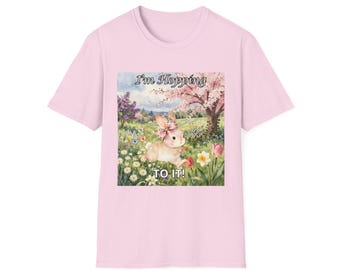 Coquette Bunny Wearing Leopard Bow I'm Hopping To It T-Shirt | Spring Floral Rabbit Tee