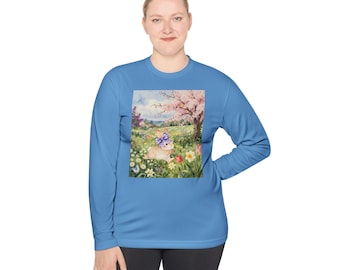 Coquette Bunny Spring Meadow Long Sleeve Tee | Purple Gingham Bow