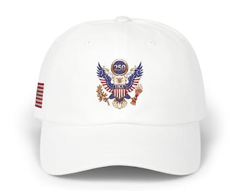 250 Jahre Adler gestickte Classic Dad Cap & Mom Cap | Amerikanische Flagge Seitenpatch