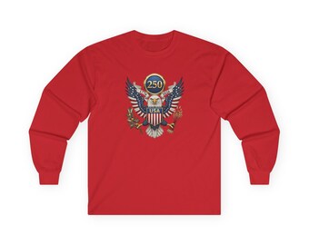 Adler Wappen 250 Emblem Langarm T-Shirt | Amerikanische Flagge zurück