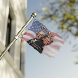 Use coupon code LIBERTY10 for your 10 percent discount 1776 2026 Washington and Trump Double Sided Flag | 250 Years of Independence Flag