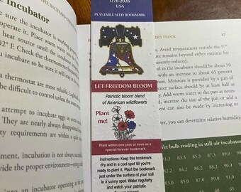 Patriotisches Pflanzbares Wildblumen-Lesezeichen - 250 Jahre amerikanische Freiheit I USA 1776-2026 I Archivale durchsichtige Lesezeichen-Hülle mit Reißverschluss