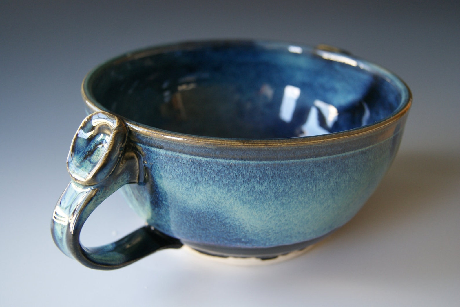 Pottery Soup Bowl in Blue and Black 2 handled Handmade Etsy