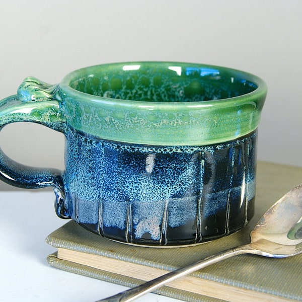 Mug, Coffee Mug, Tea Cup, Green Blue and Black