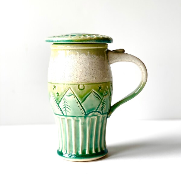 Tall Lidded Travel Mug, 16 oz, READY TO SHIP, Wheel-Thrown Pottery Mug
