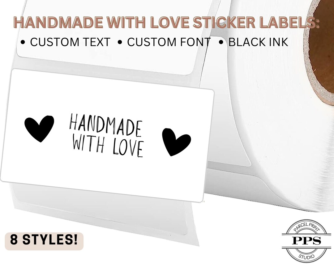 HANDMADE WITH LOVE Labels Rectangular Custom Business Bulk Stickers ...