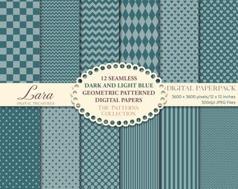 Blue Geometric Pattern Digital Paper for Scrapbooking (12x12, 300dpi) (Digital Download)