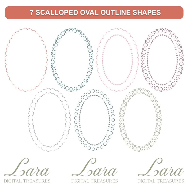 Scalloped Oval Frames Clip Art Bundle. SVG, PNG, EPS (digital Download ...
