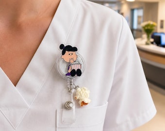 Movie Night Inspired Badge Reel | Handmade Retractable ID Holder | Cute Popcorn Badge Reel | Nurse & Teacher Gift