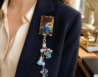 Whimsical Tea Party Inspired Badge Reel | Handmade Storybook Fantasy ID Holder | Beaded Retractable Badge Clip | Book Lover Gift