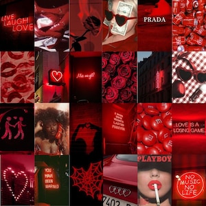 100 Dark Red Neon Wall Collage Prints | Aesthetic Moody Digital Download | Grunge Indie Room Decor | Printable Photo Kit